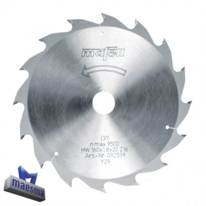 Hoja de sierra para cortes longitud.HM 160 x 1,2/1,8 x 20 mm, Z 16, WZ-MAFELL-092539