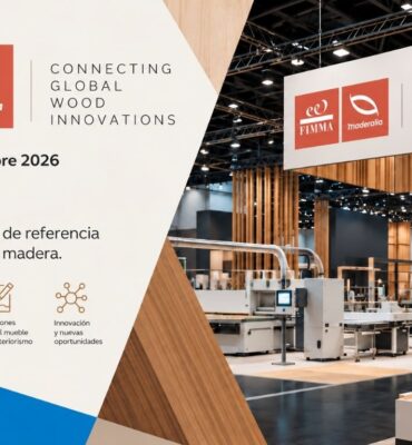 Imagen promocional de la participación de MAESMA Wood Technology en FIMMA + Maderalia 2026, feria de maquinaria y tecnología para la madera en Valencia.